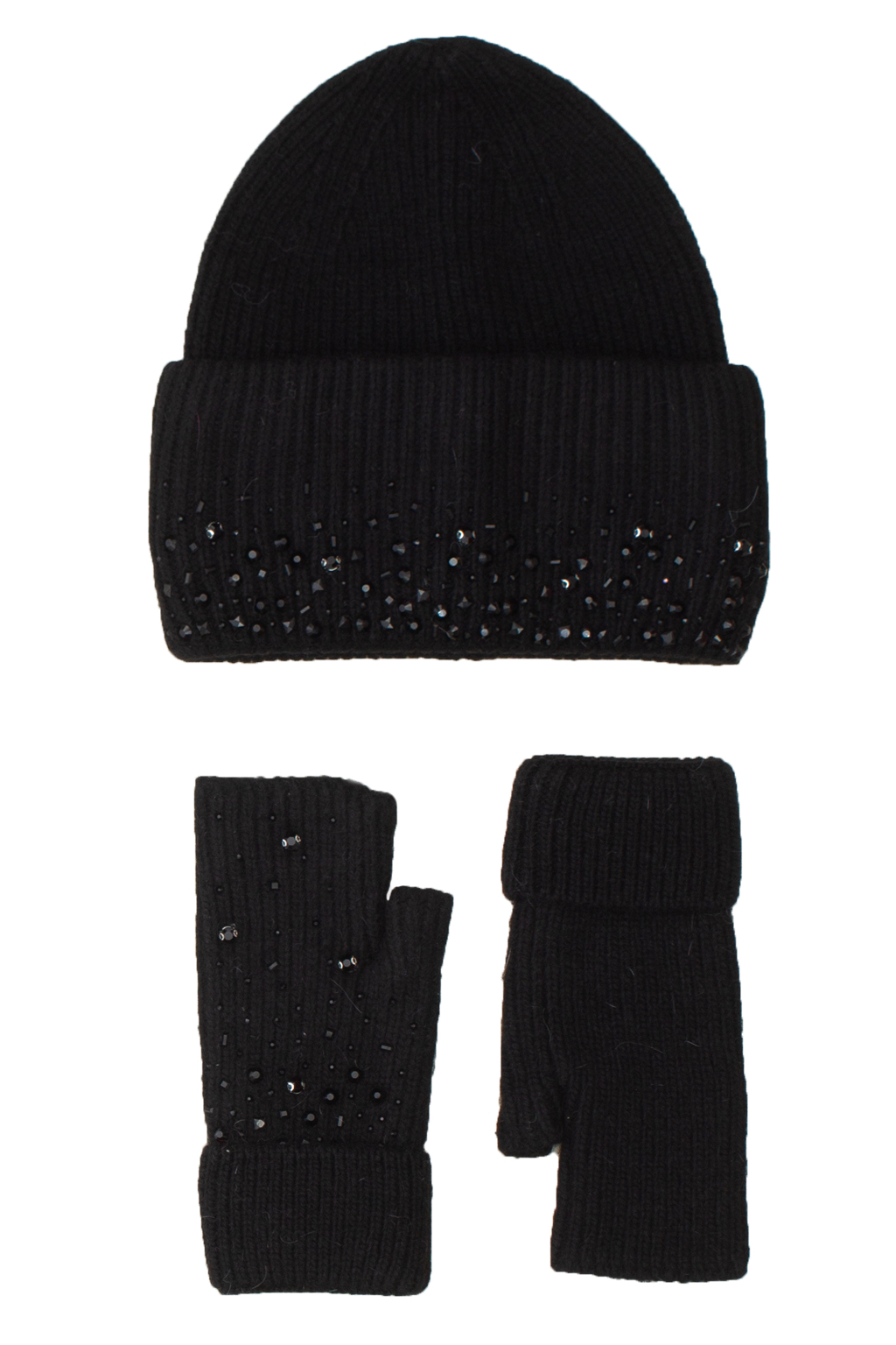 CAPPELLO + GUANTO MAGLIA CON STRASS, 35%ANGORA 65 %VI, MADE IN PRC  